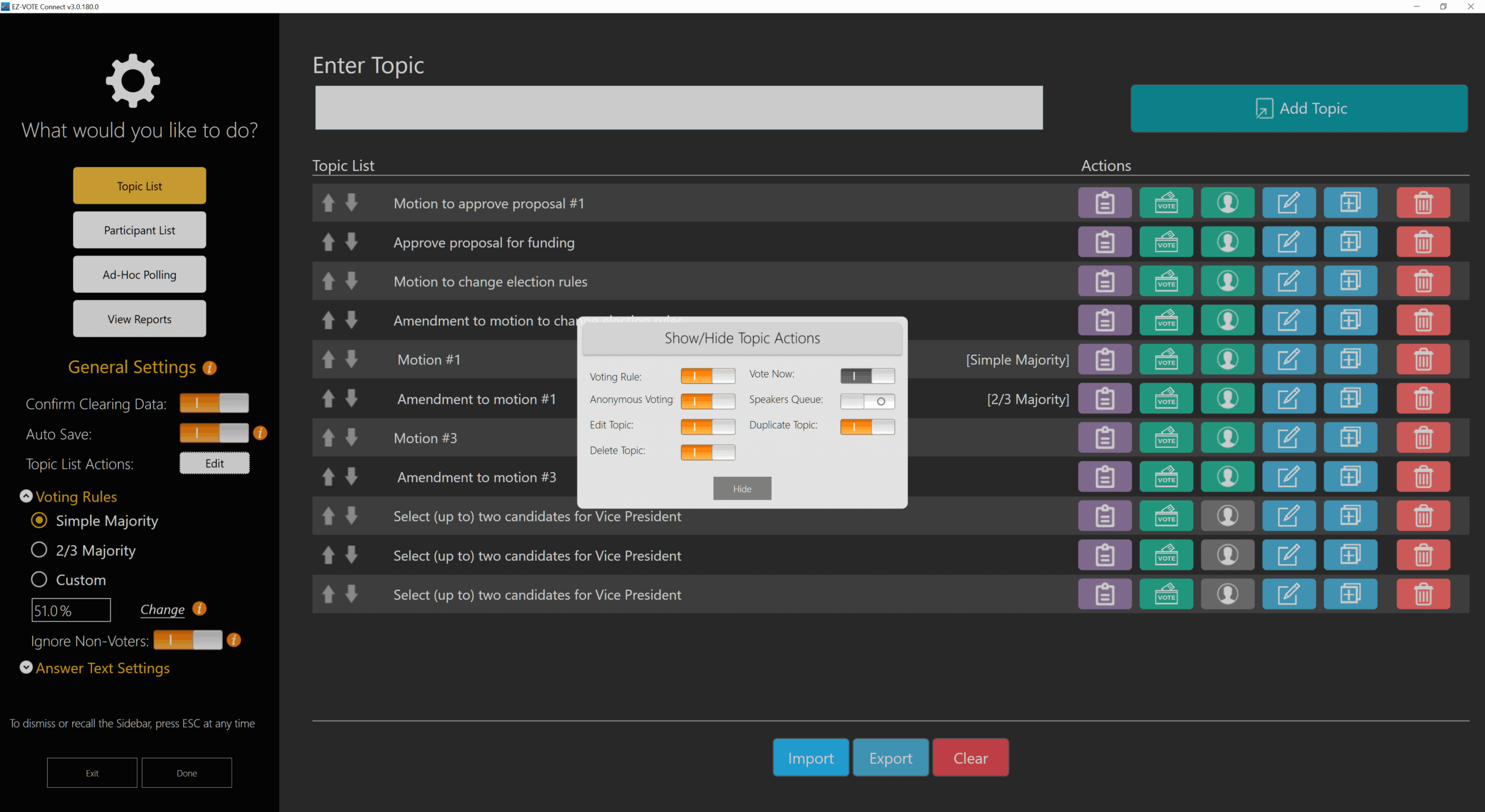 TownVOTE Customization Topic Actions